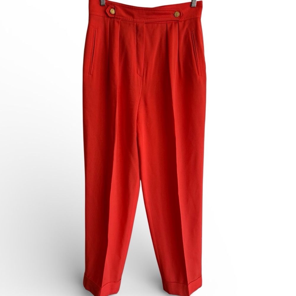 Vintage Escada Margaretha Ley Red Wool High Waist Designer Pants EU 42